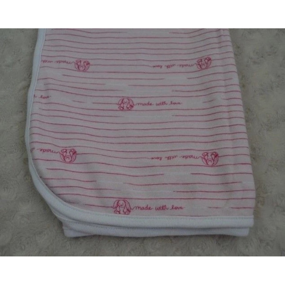 The Children's Place Baby Blanket Pink White Stripe Bunny Rabbit Made with Love